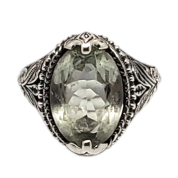 CNA Sterling Silver Oval Faceted Green Stone Ring Size 7 #17283 - Picture 1 of 8